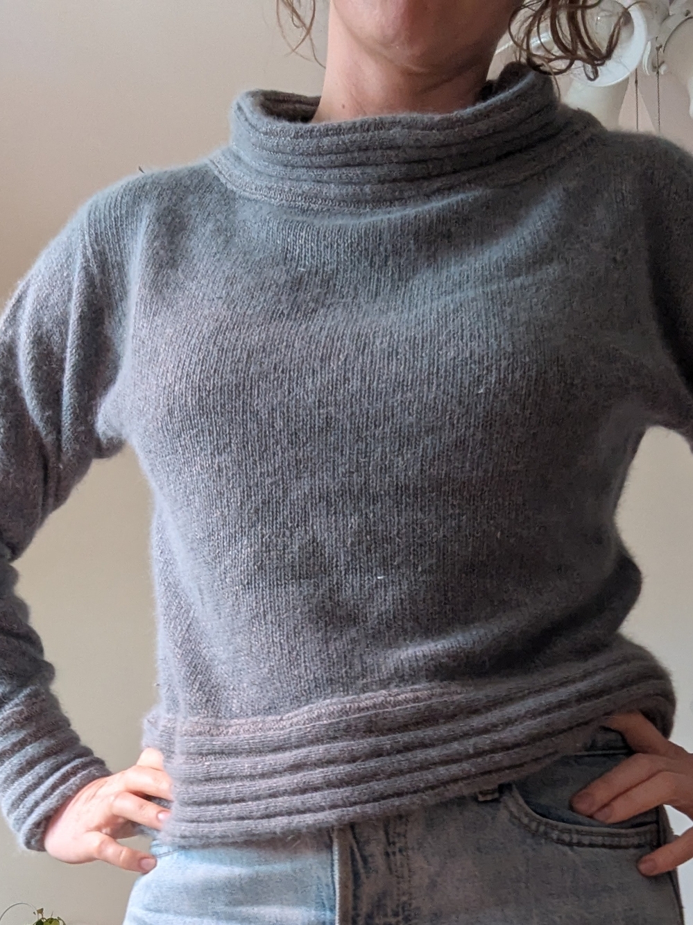 Vintage Silk Light Gray Cowl-Neck Women's Sweater